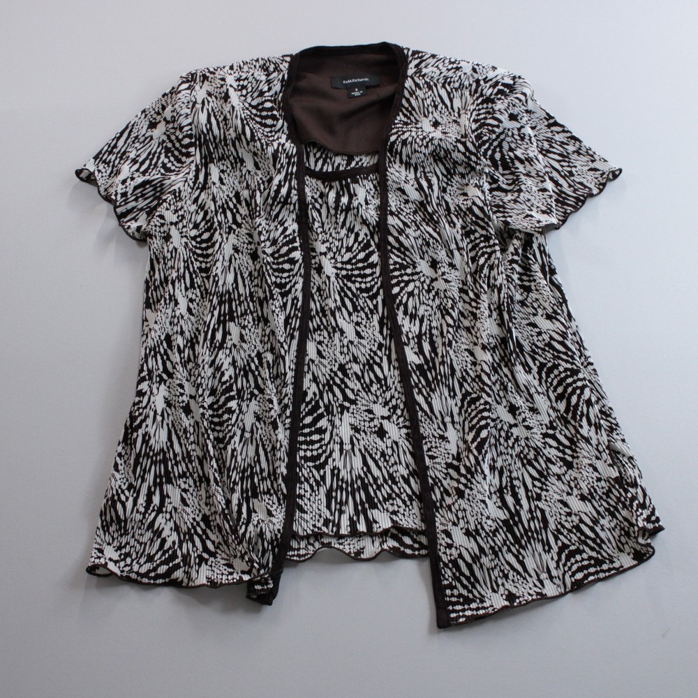 R&M Richards Womens Black White Abstract Print Set Jacket Tank Size 6 USA Made